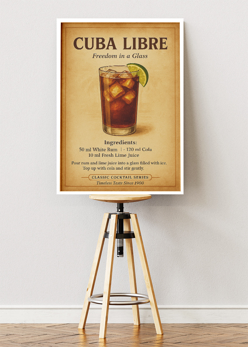 Cuba Libre Vintage Cocktail Poster & Canvas Print | Classic Bar Wall Art
