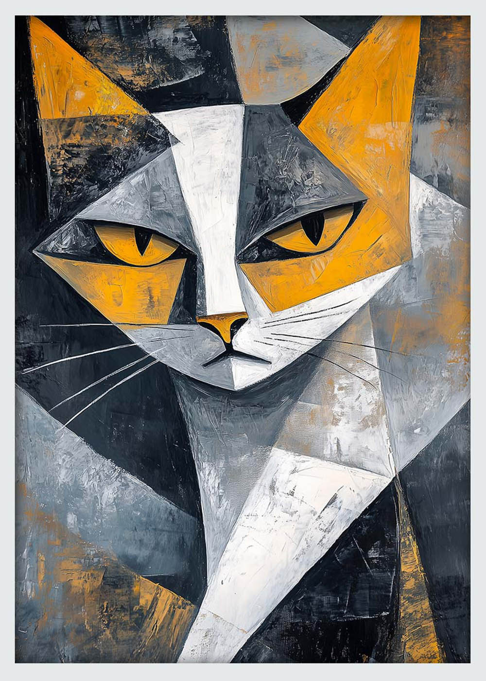 Cubist Cat Portrait – Abstract Modern Feline Canvas Art – T1171 – AiPrintLab