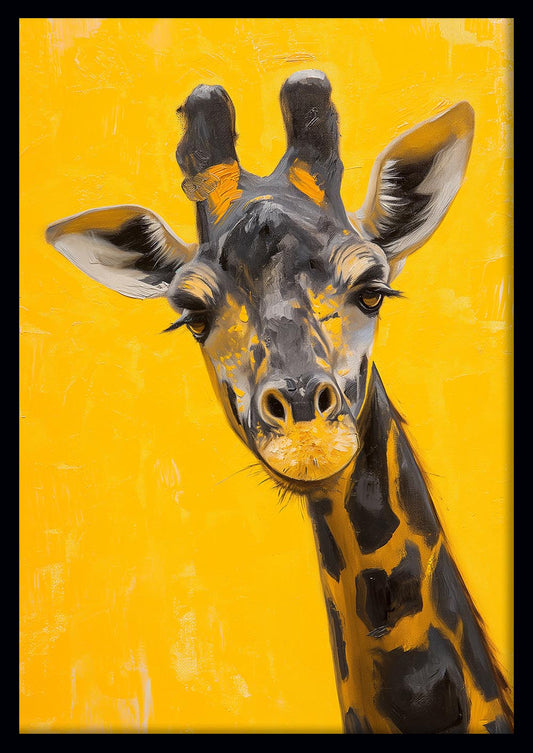 Curious Giraffe Portrait on Yellow – Animal Canvas Wall Art – T943 – AiPrintLab