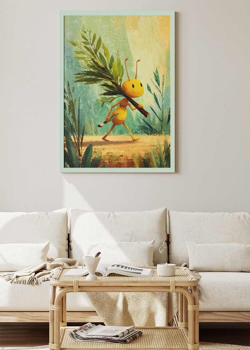 Cute Ant Canvas Print & Poster – Kids Room Wall Art – Motivational Nature Illustration – AI PRINT LAB