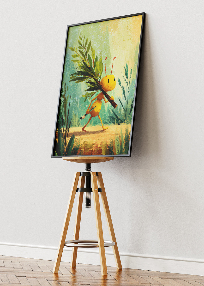 Cute Ant Canvas Print & Poster – Kids Room Wall Art – Motivational Nature Illustration – AI PRINT LAB