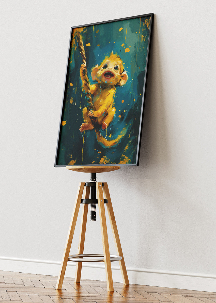Cute Baby Monkey Poster & Canvas Print – Playful Jungle Art