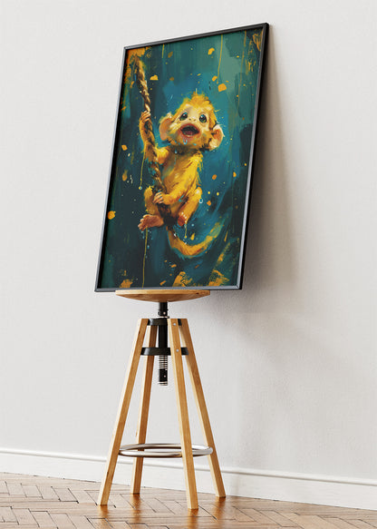 Cute Baby Monkey Poster & Canvas Print – Playful Jungle Art