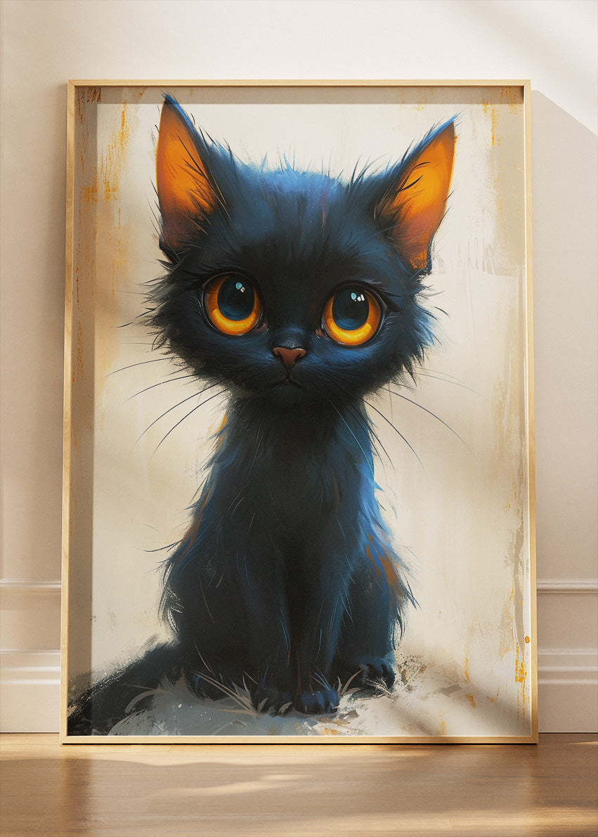 Cute Black Kitten Wall Art Print & Canvas – Adorable Modern Cat Artwork