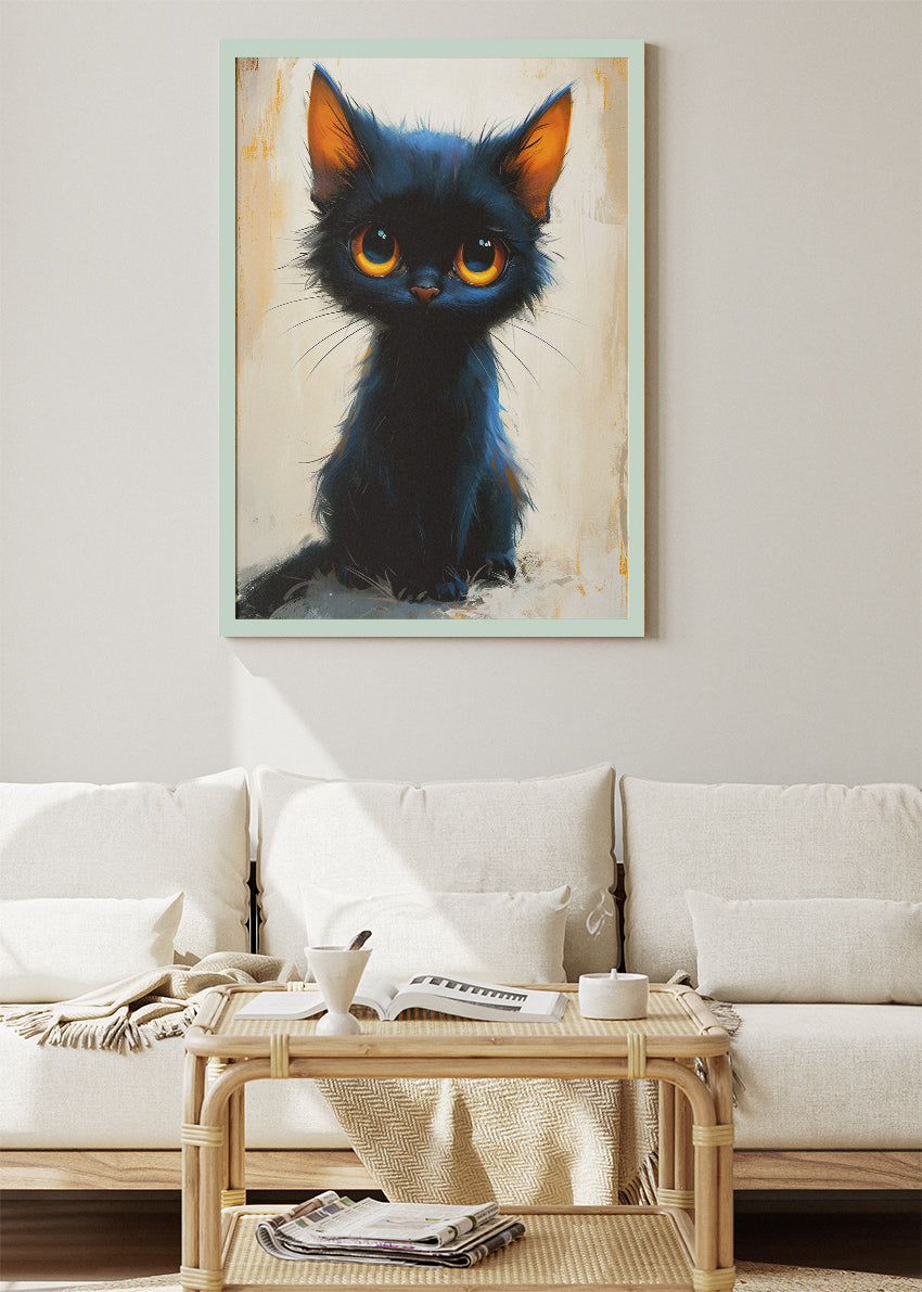 Cute Black Kitten Wall Art Print & Canvas – Adorable Modern Cat Artwork