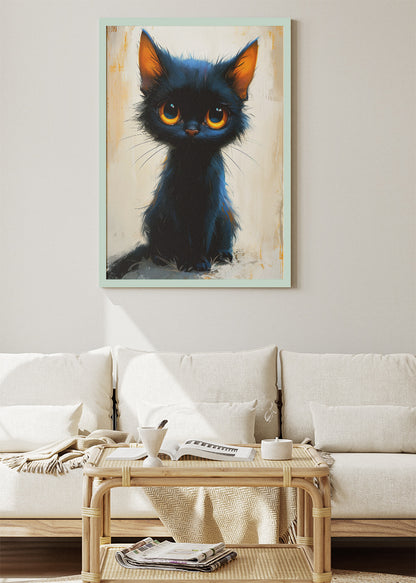 Cute Black Kitten Wall Art Print & Canvas – Adorable Modern Cat Artwork