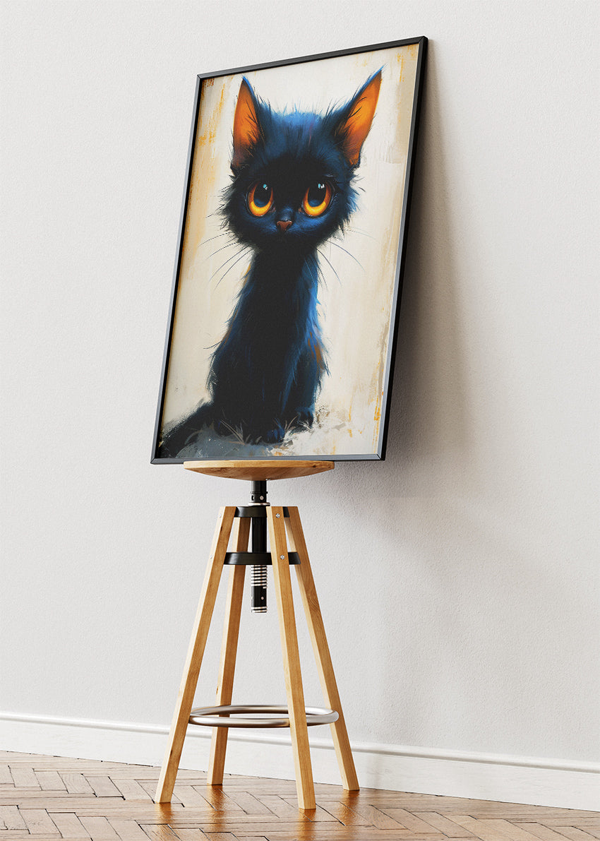 Cute Black Kitten Wall Art Print & Canvas – Adorable Modern Cat Artwork