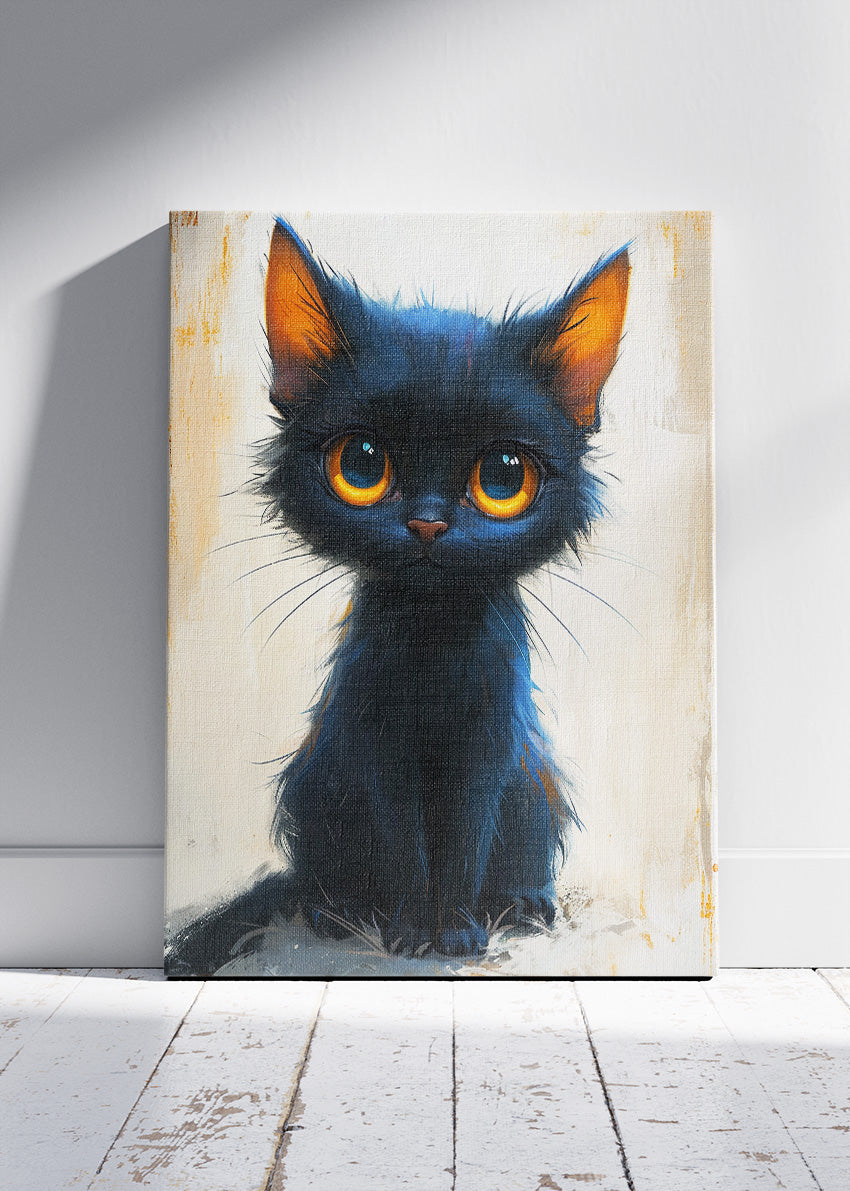 Cute Black Kitten Wall Art Print & Canvas – Adorable Modern Cat Artwork