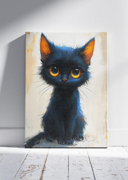 Cute Black Kitten Wall Art Print & Canvas – Adorable Modern Cat Artwork