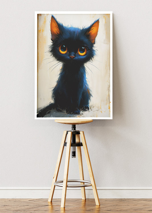 Cute Black Kitten Wall Art Print & Canvas – Adorable Modern Cat Artwork