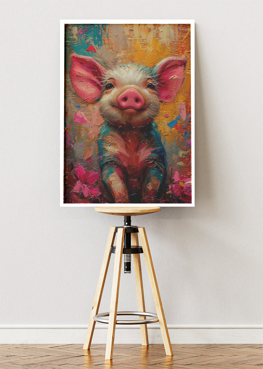 Cute Piglet Canvas Print & Poster – Colorful Farm Animal Wall Art