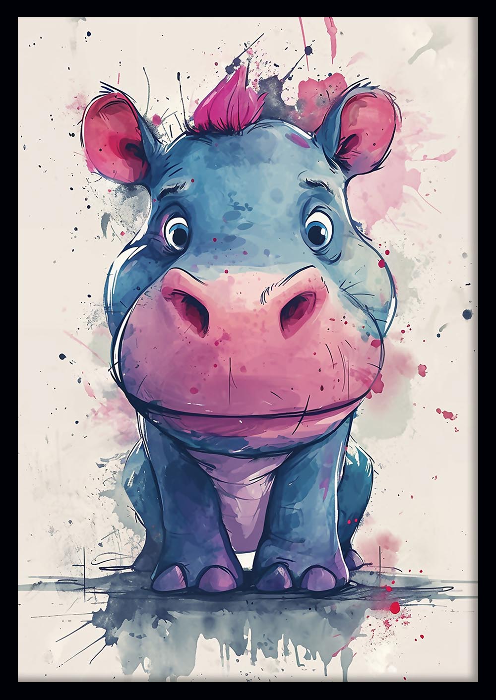 Cute Watercolor Hippo Canvas Art – Playful Baby Hippo Poster – T785 – AiPrintLab