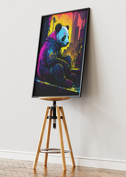 Cyberpunk Panda Poster & Canvas Print – Neon Street Art Animal Illustration