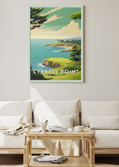 Cypress Point California Poster & Canvas Print – Illustrated Coastal Golf Course Wall Art