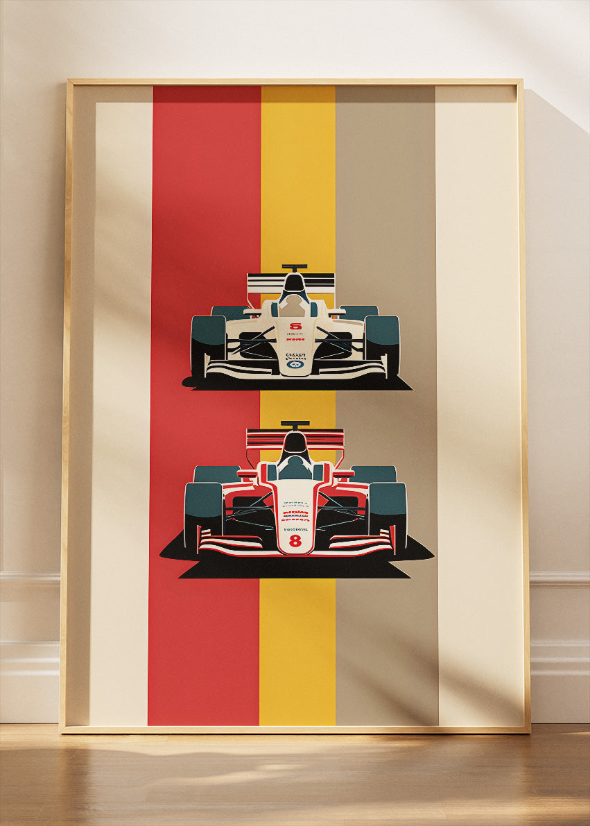 Retro Formula Racing Poster & Canvas Print | Minimal Motorsport Wall Art