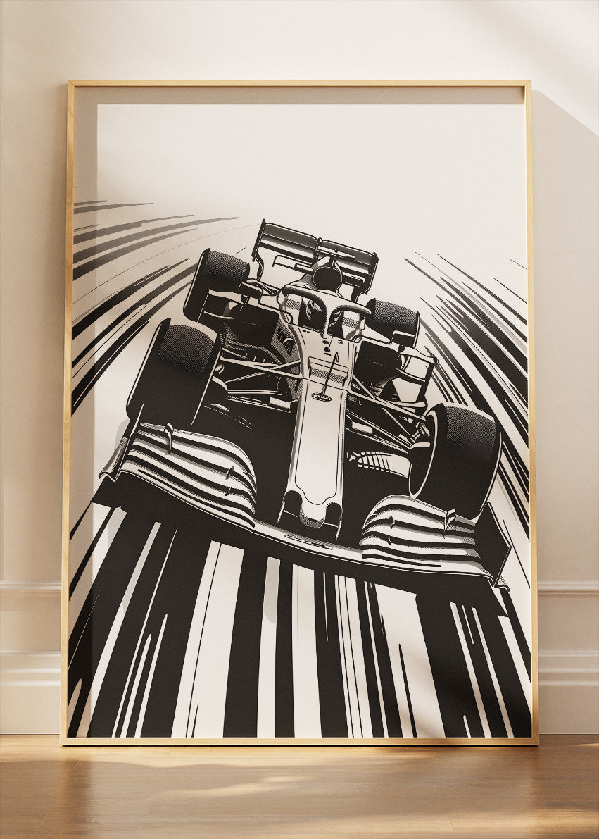 Formula One Monochrome Poster & Canvas Print | Minimal Black & White Motorsport Wall Art