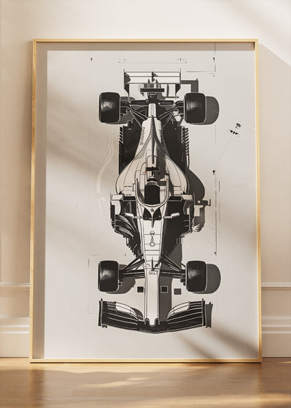 Formula 1 Minimalist Car Blueprint Poster & Canvas Print | Modern Motorsport Wall Art