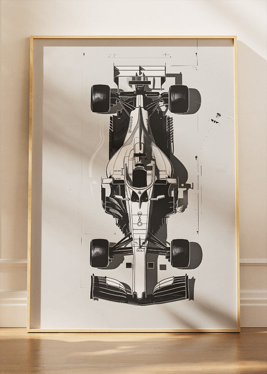 Formula 1 Minimalist Car Blueprint Poster & Canvas Print | Modern Motorsport Wall Art