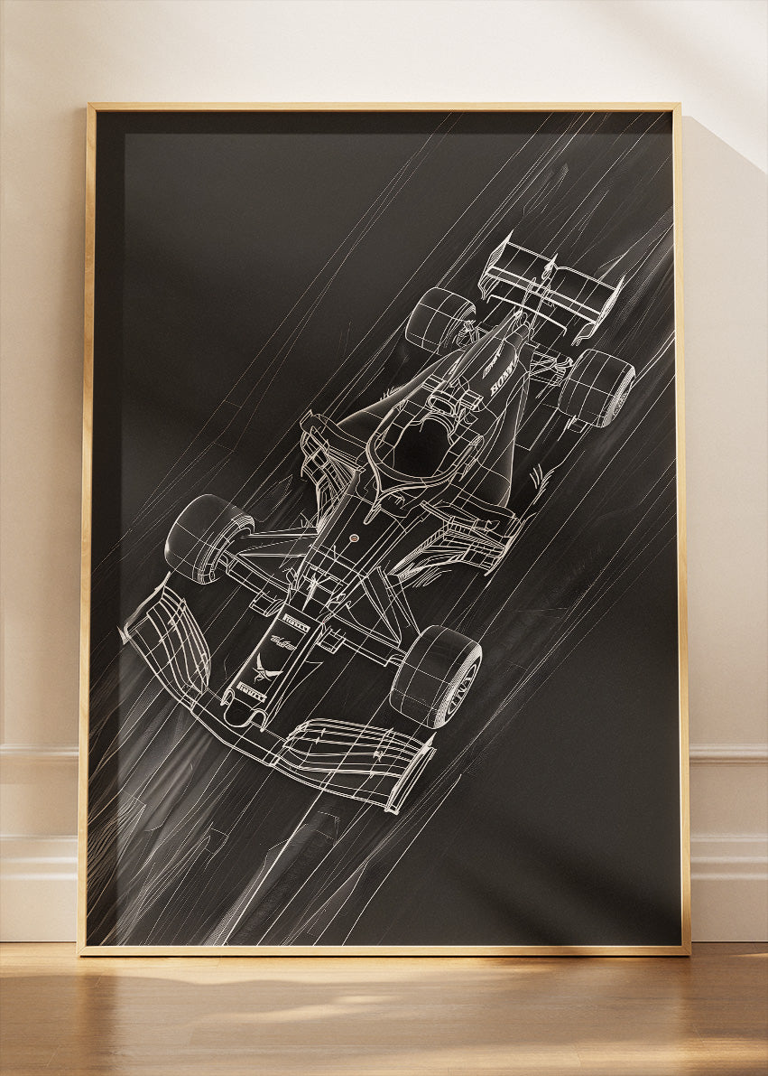 Formula 1 Technical Blueprint Wall Art Poster & Canvas | Minimalist F1 Car Design Print