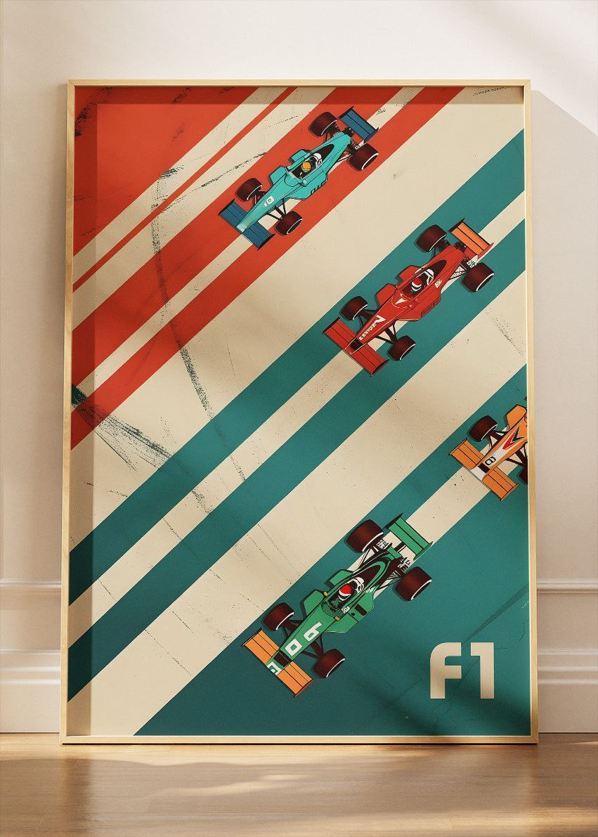 Retro Formula 1 Wall Art Poster & Canvas | Minimalist Top View F1 Racing Print