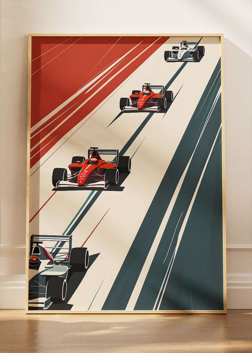 Retro Formula 1 Racing Grid Wall Art Poster & Canvas | Vintage Top-Down F1 Print