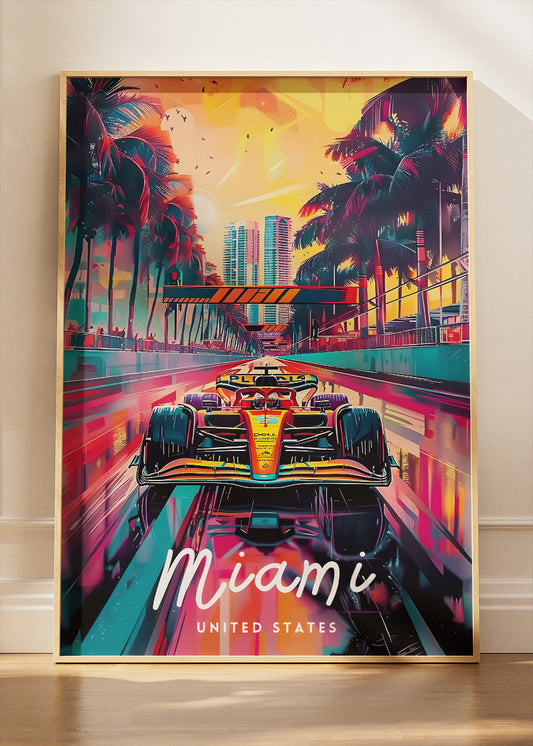 Miami Formula One Night Race Poster & Canvas | Neon Motorsport Wall Art