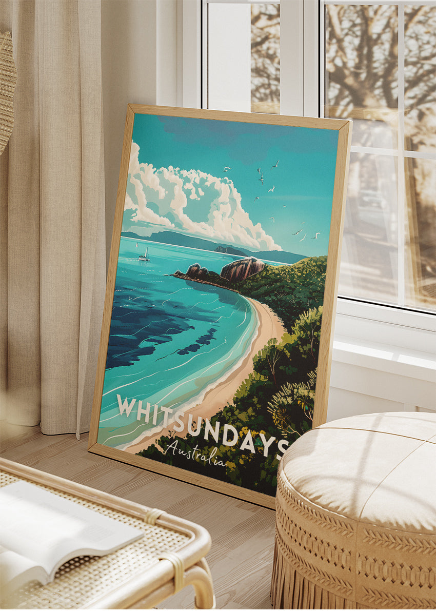 Whitsundays Australia Travel Poster & Canvas Wall Art – Tropical Coastal Beach Print
