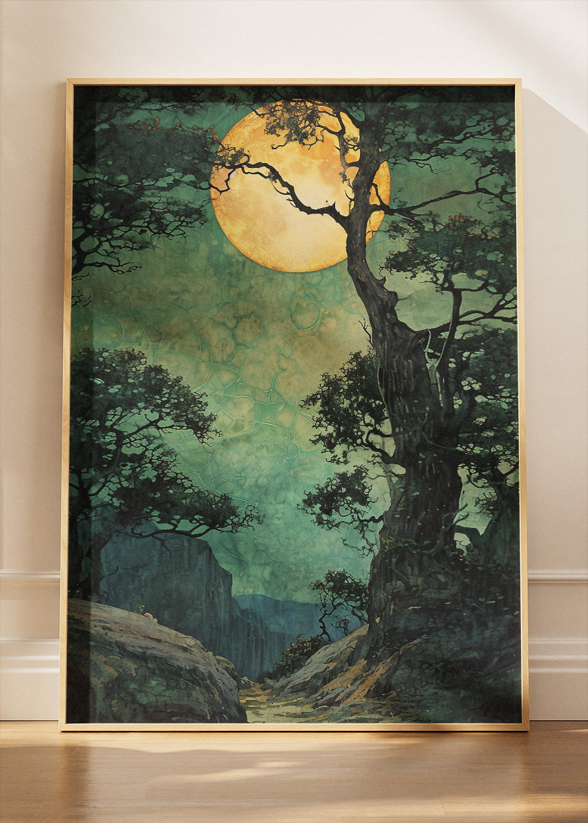 Moonlit Forest Valley Landscape Canvas & Poster Print – AI PRINT LAB