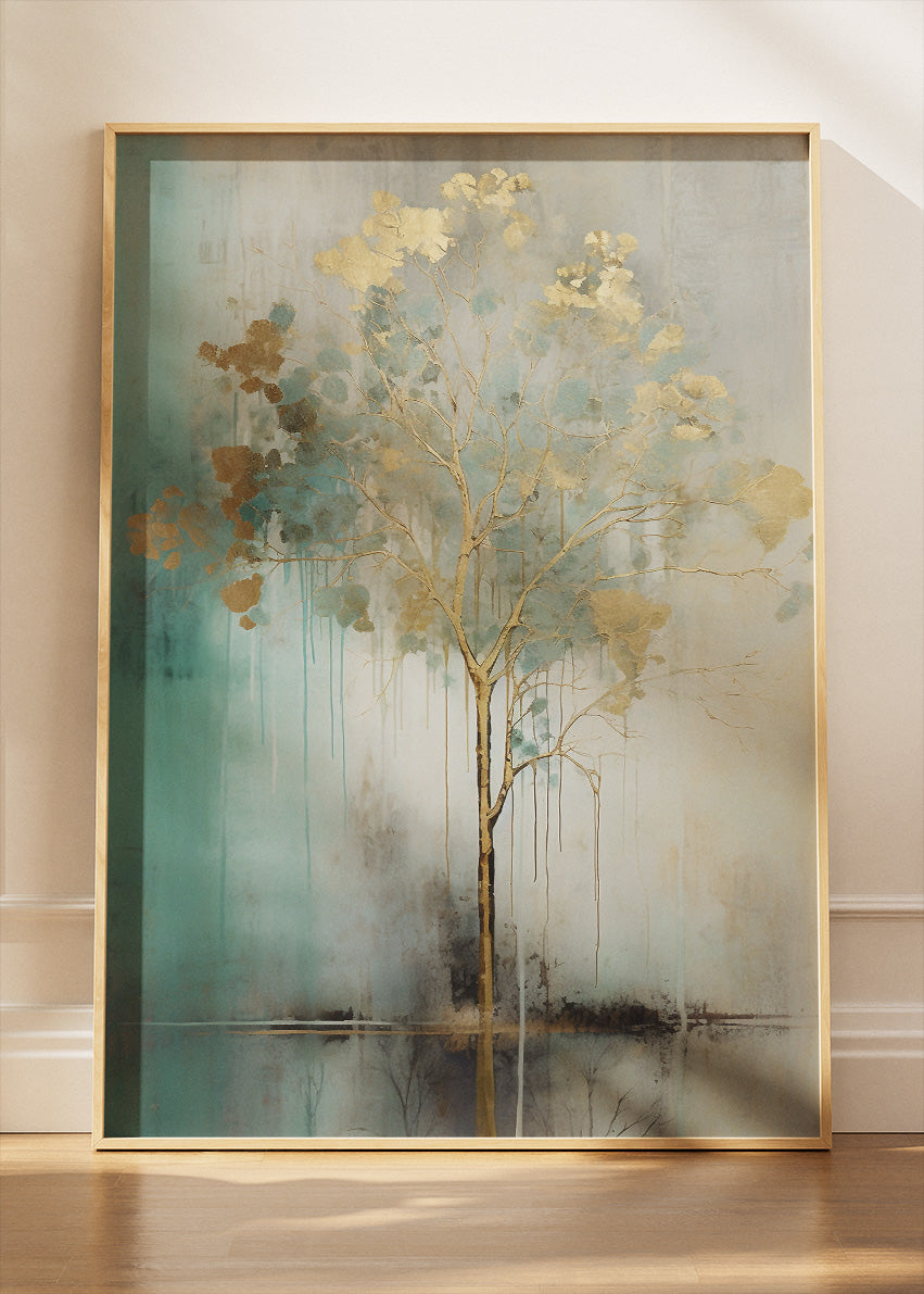 Minimalist Gold Tree Abstract Landscape Canvas & Poster Print – AI PRINT LAB