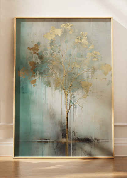 Minimalist Gold Tree Abstract Landscape Canvas & Poster Print – AI PRINT LAB