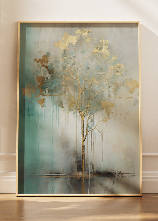Minimalist Gold Tree Abstract Landscape Canvas & Poster Print – AI PRINT LAB
