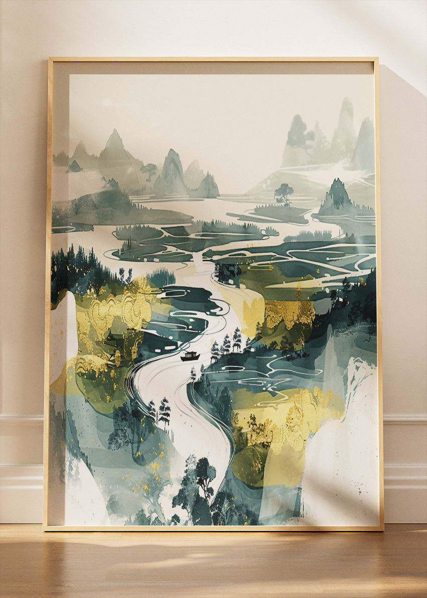 Emerald River Plains – Contemporary Abstract Landscape Canvas & Poster Print – AI PRINT LAB