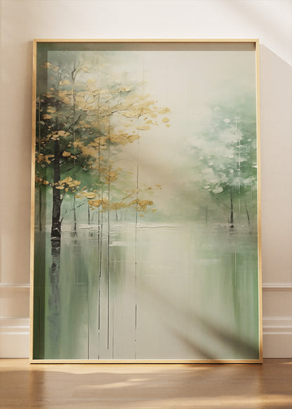Minimalist Misty Forest Lake Landscape Canvas & Poster Print – AI PRINT LAB