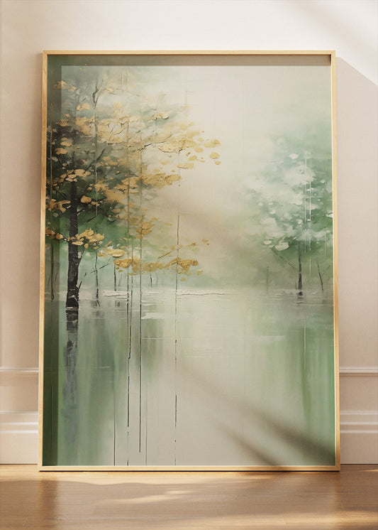 Minimalist Misty Forest Lake Landscape Canvas & Poster Print – AI PRINT LAB