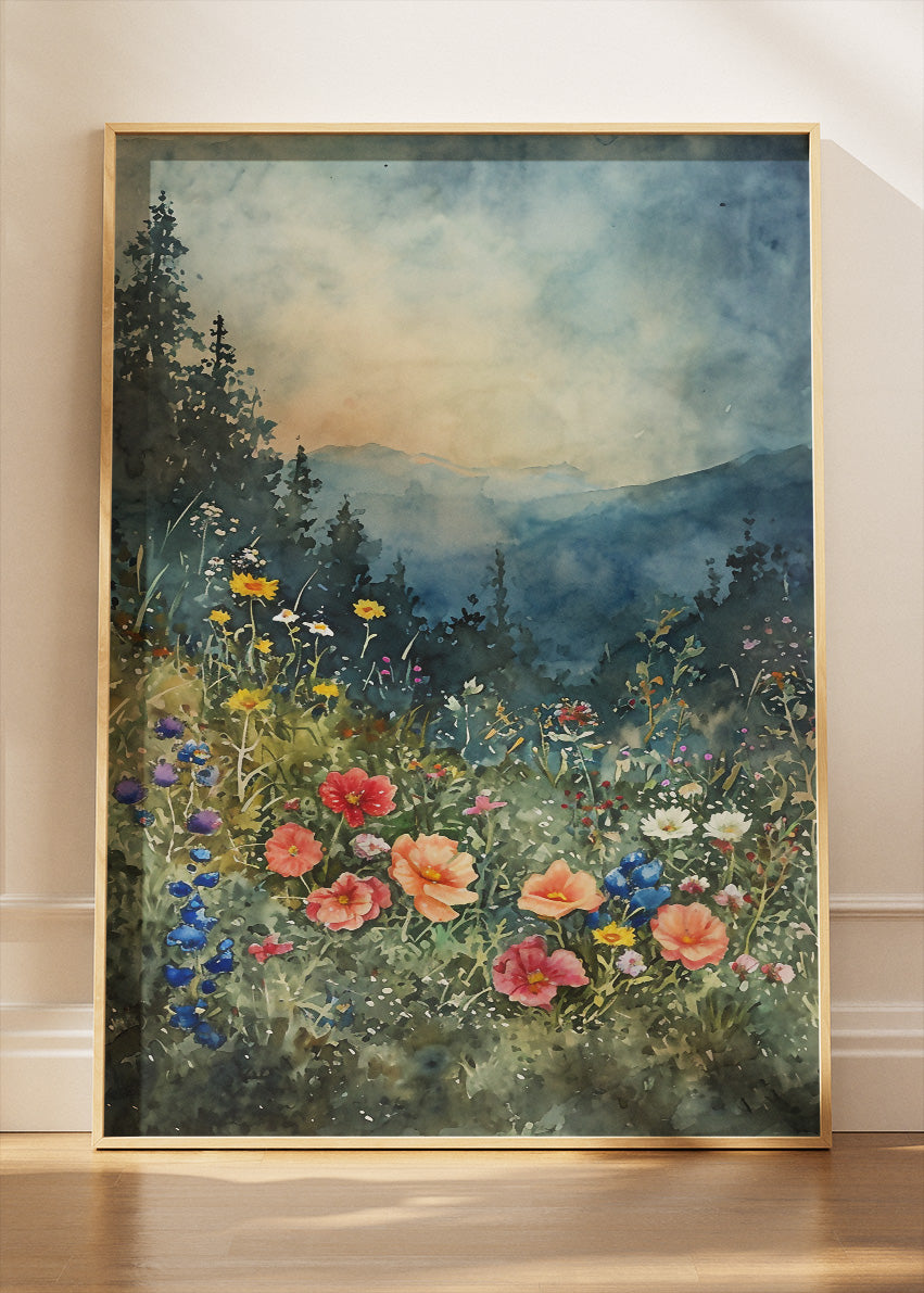 Wildflower Meadow Mountain Landscape Canvas & Poster Print – AI PRINT LAB