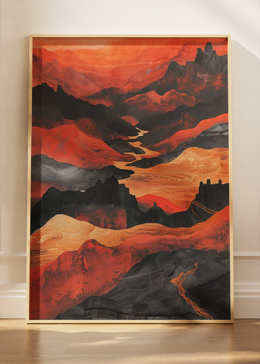 Crimson Canyon Flow – Bold Abstract Desert Landscape Canvas & Poster Print – AI PRINT LAB