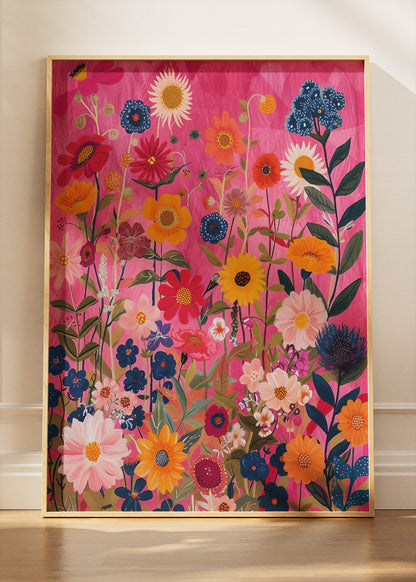Colorful Wildflower Garden Pink Background Canvas & Poster Print – AI PRINT LAB