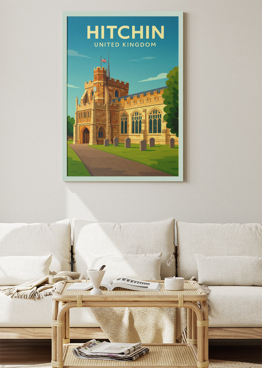 Hitchin Church Poster & Canvas Print – Illustrated Hertfordshire Landmark Art – A1002