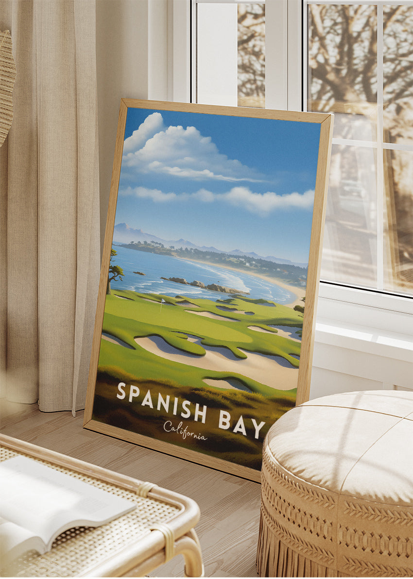 Spanish Bay California Poster & Canvas Print – Illustrated Coastal Golf Course Art `