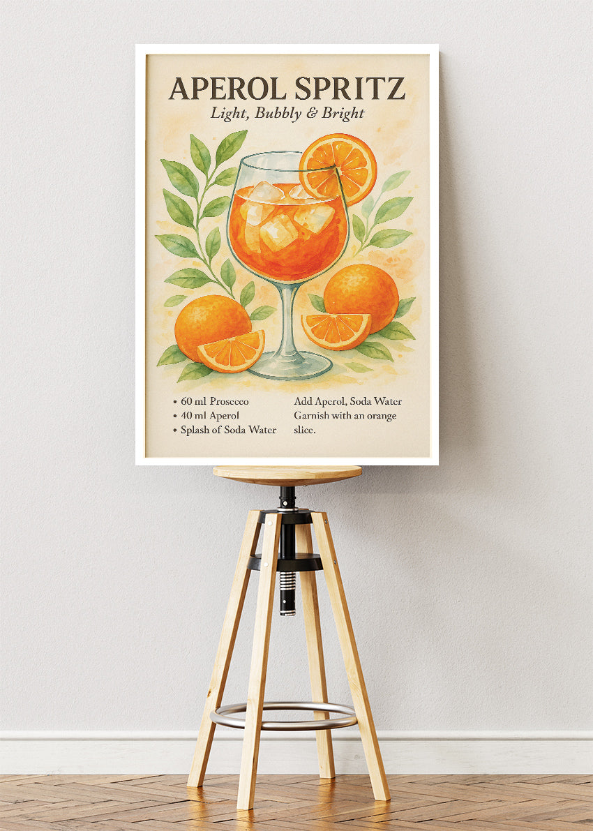 Aperol Spritz Watercolor Poster & Canvas Print | Elegant Cocktail Wall Art