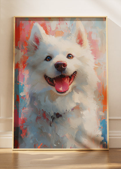 Happy Samoyed Dog Poster & Canvas Print – Colorful Brushstroke Pet Art