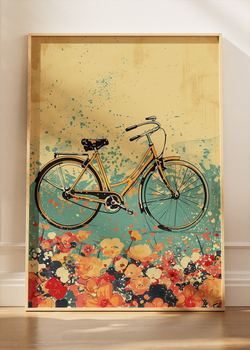 Vintage Bicycle Art Print & Canvas – Floral Retro Bike Wall Art