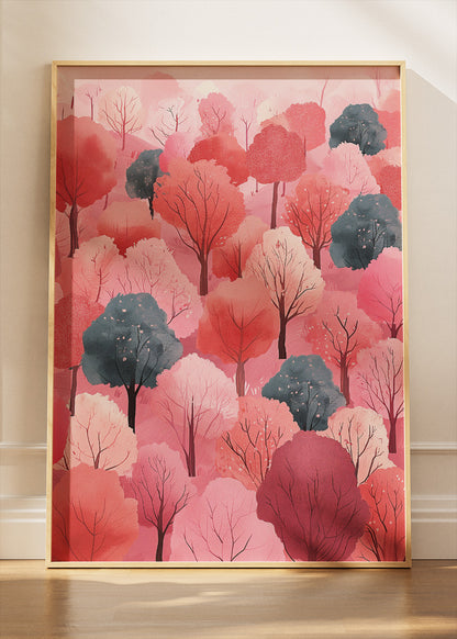 Pink Forest Wall Art – Blush Woodland Canvas Print & Modern Pastel Tree Poster for Bedroom and Living Room Decor UK