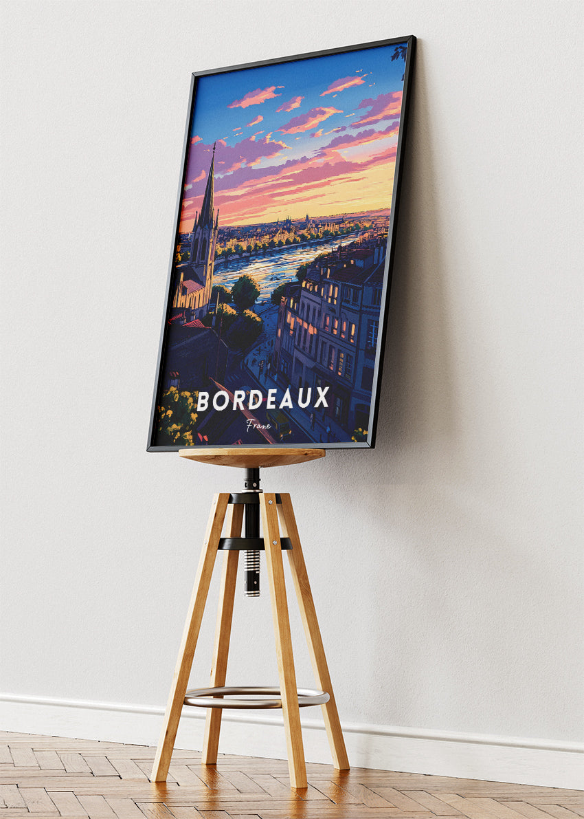 Bordeaux France Poster & Canvas Print – Vintage Sunset Cityscape Art