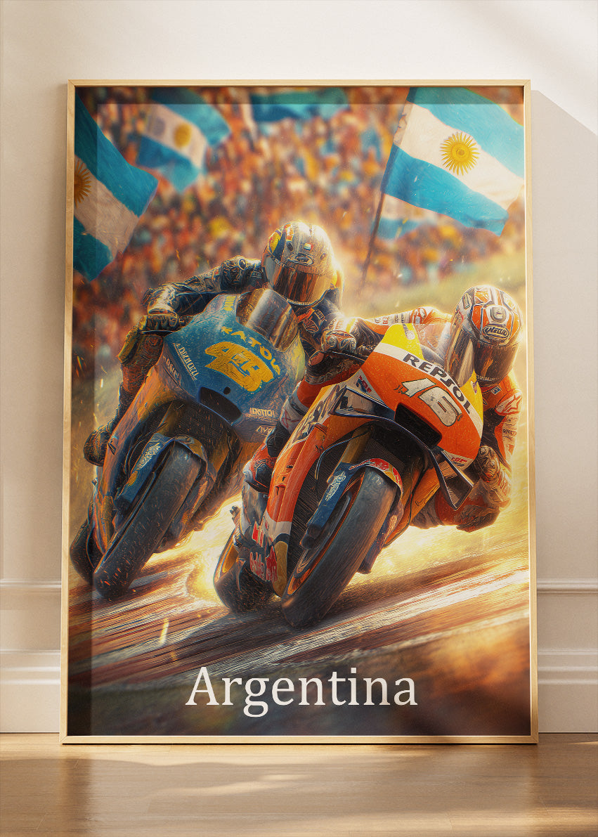 Argentina MotoGP Battle Motorcycle Racing Wall Art Poster & Canvas