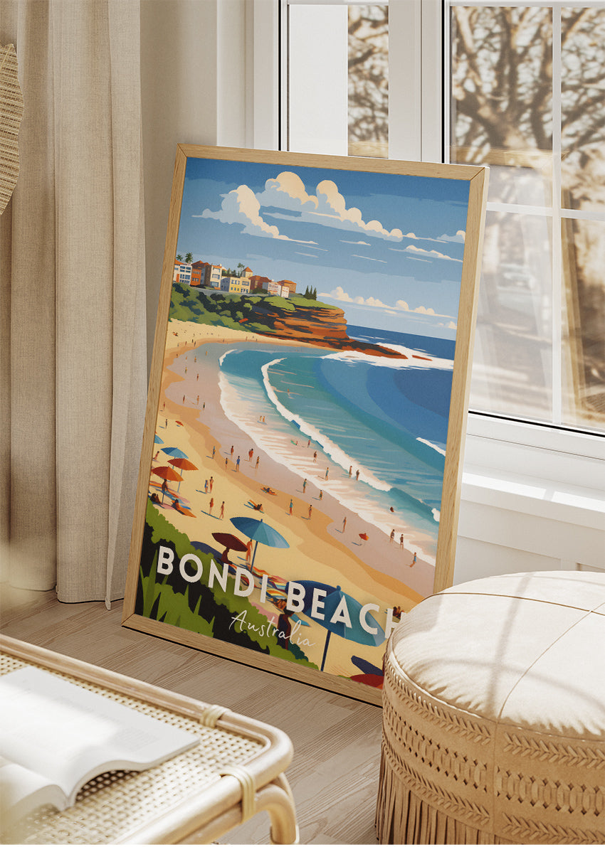 Bondi Beach Australia Travel Poster & Canvas Wall Art – Coastal Sydney Beach Print
