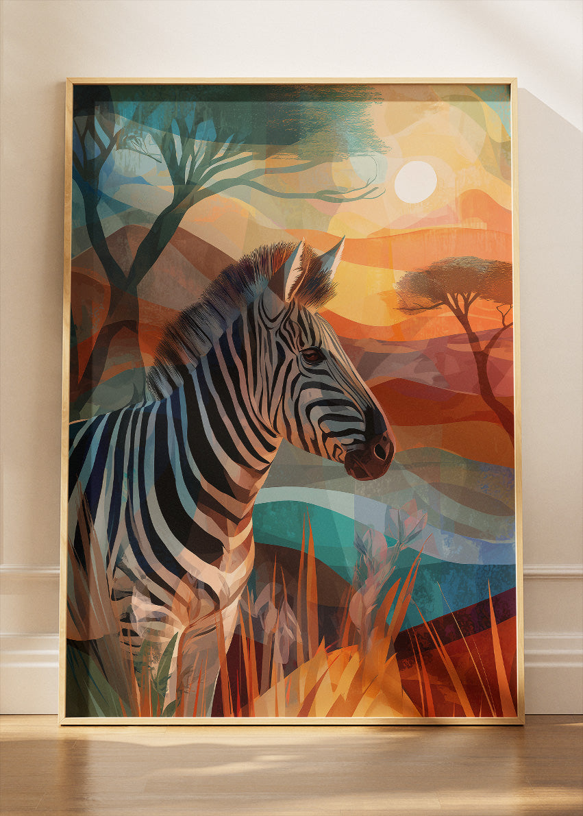 Zebra Sunset Landscape Poster & Canvas Print – Vibrant Safari Wildlife Art