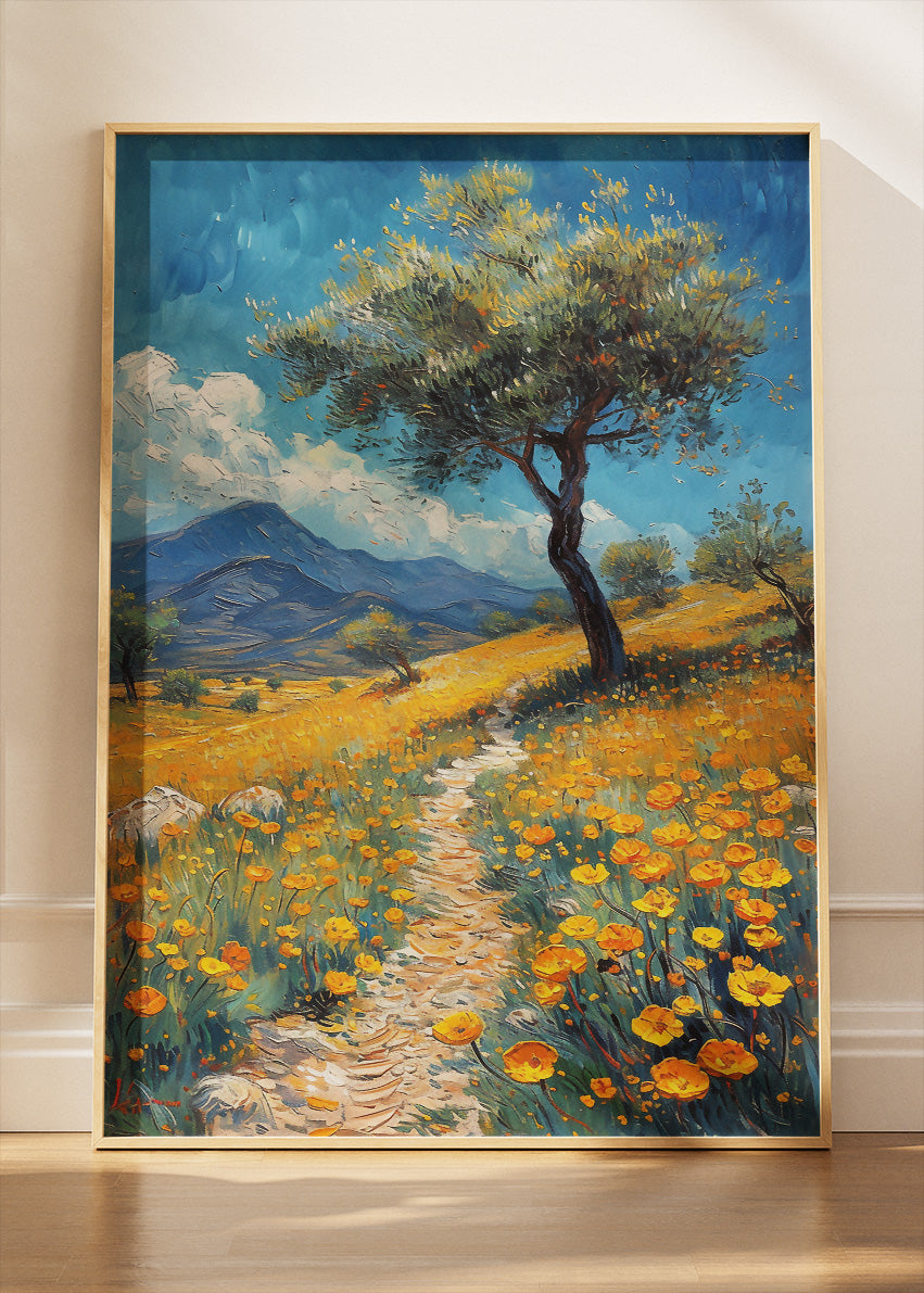 Golden Wildflower Path Landscape Canvas & Poster Print – AI PRINT LAB
