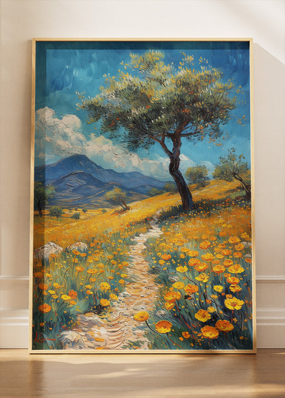 Golden Wildflower Path Landscape Canvas & Poster Print – AI PRINT LAB