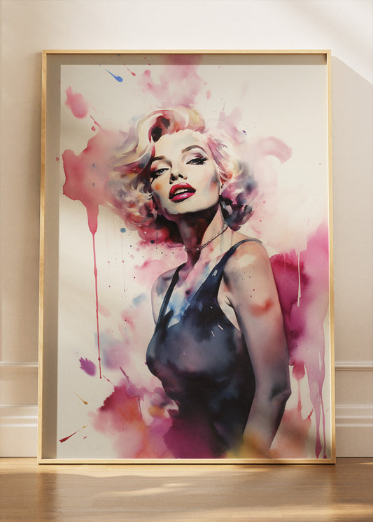 Marilyn Monroe Watercolor Portrait Wall Art Poster & Canvas Print – Pink Splash Glamour Icon